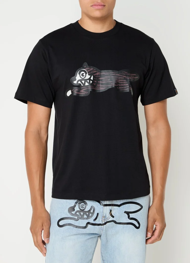 Tricou ICECREAM cu logo imprimat și motiv cu câini de vânătoare cu efect de lemn.