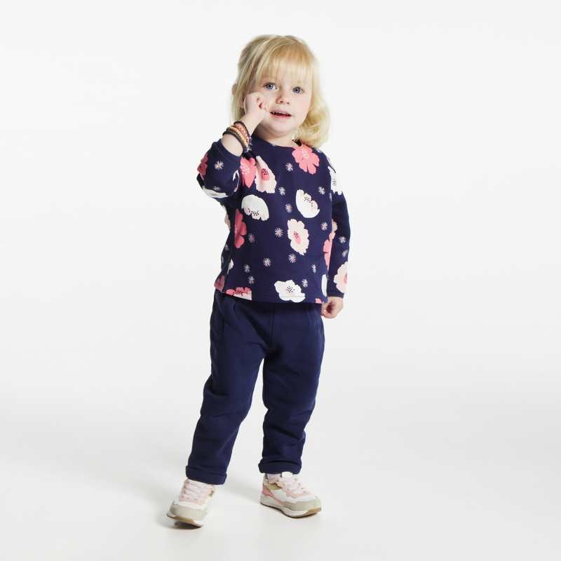Sweat en molleton fleuri bleu bébé fille