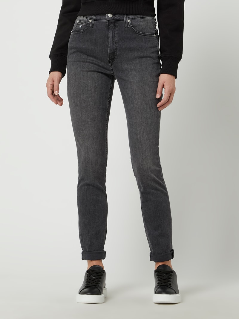 Skinny Fit High Rise Jeans mit Stretch-Anteil  in dunkelgrau meliert