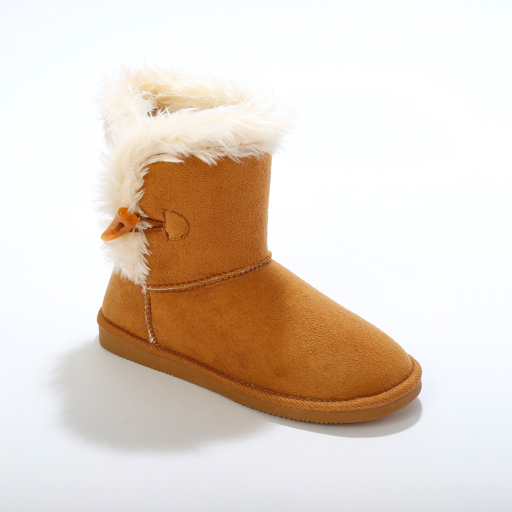 Bottes fourrées col effet peau de mouton et bouton corne