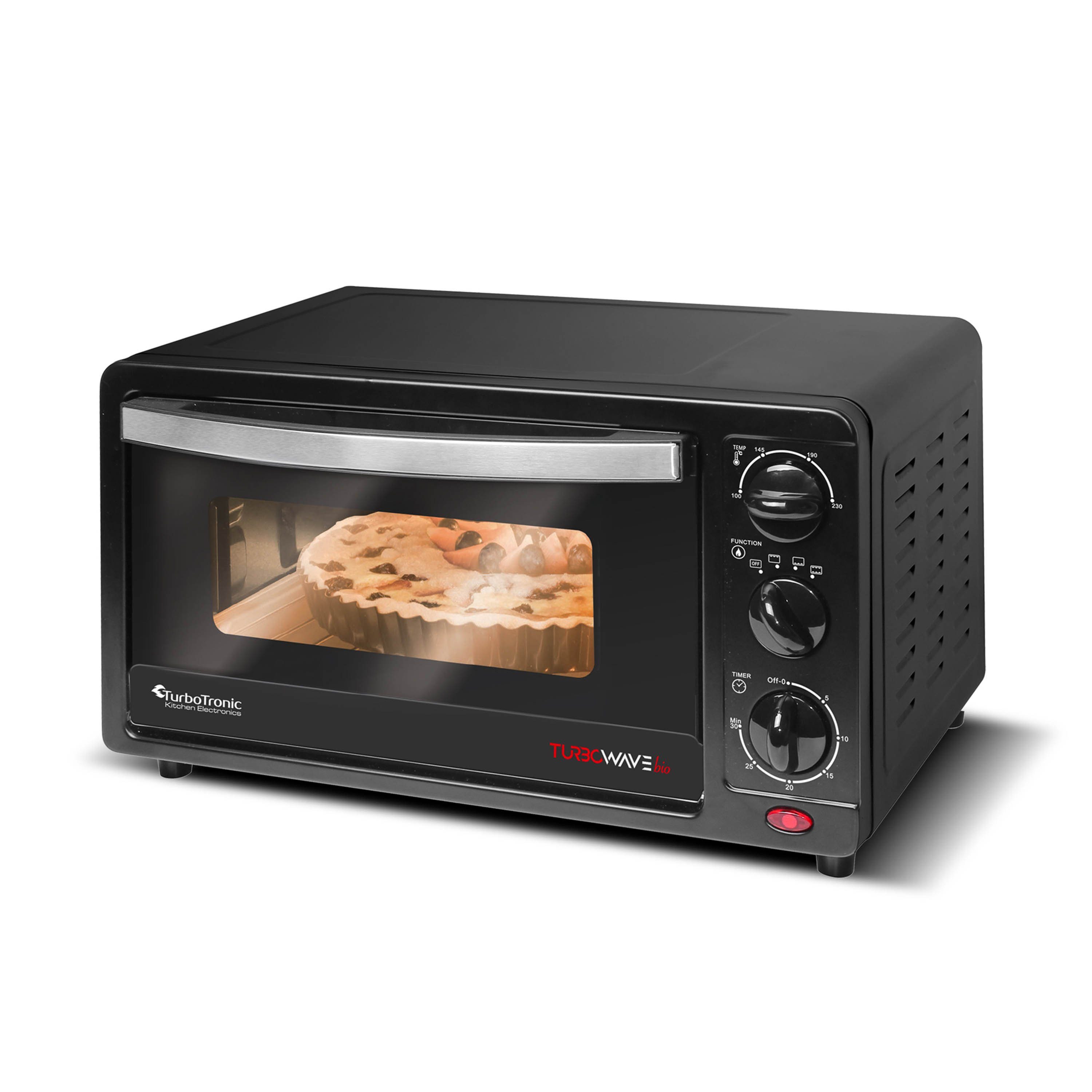 TurboTronic by Z-Line Minibackofen 14 Liter Schwarz, inkl. 1x Grillrost & 1x Backblech 1200W Camping, Pizzaofen 100-230°C Tischbackofen, Kleiner Ofen