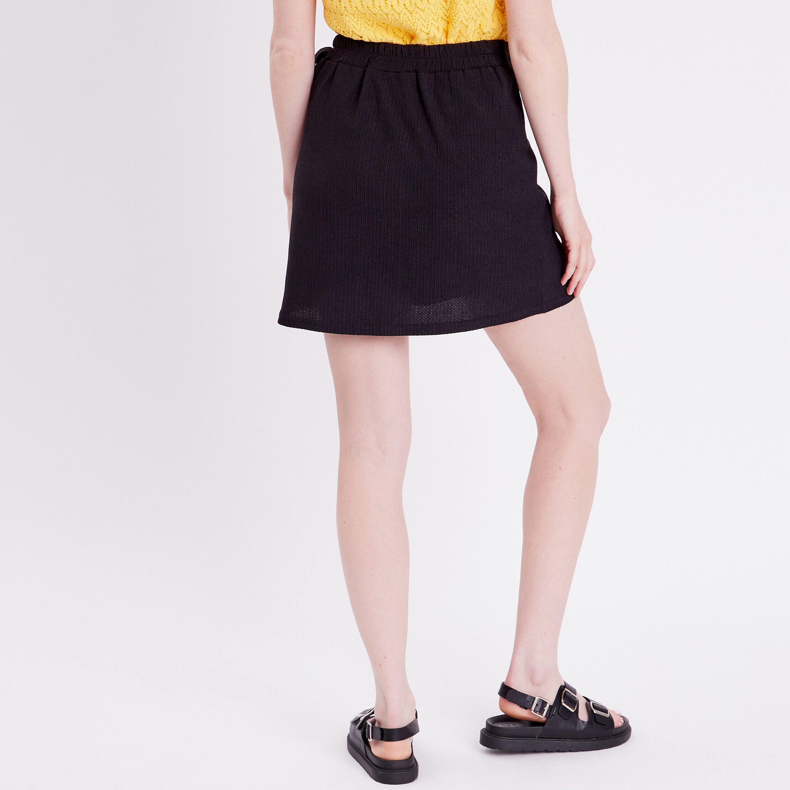 Jupe-short droite à nouer noir femme | Cache Cache