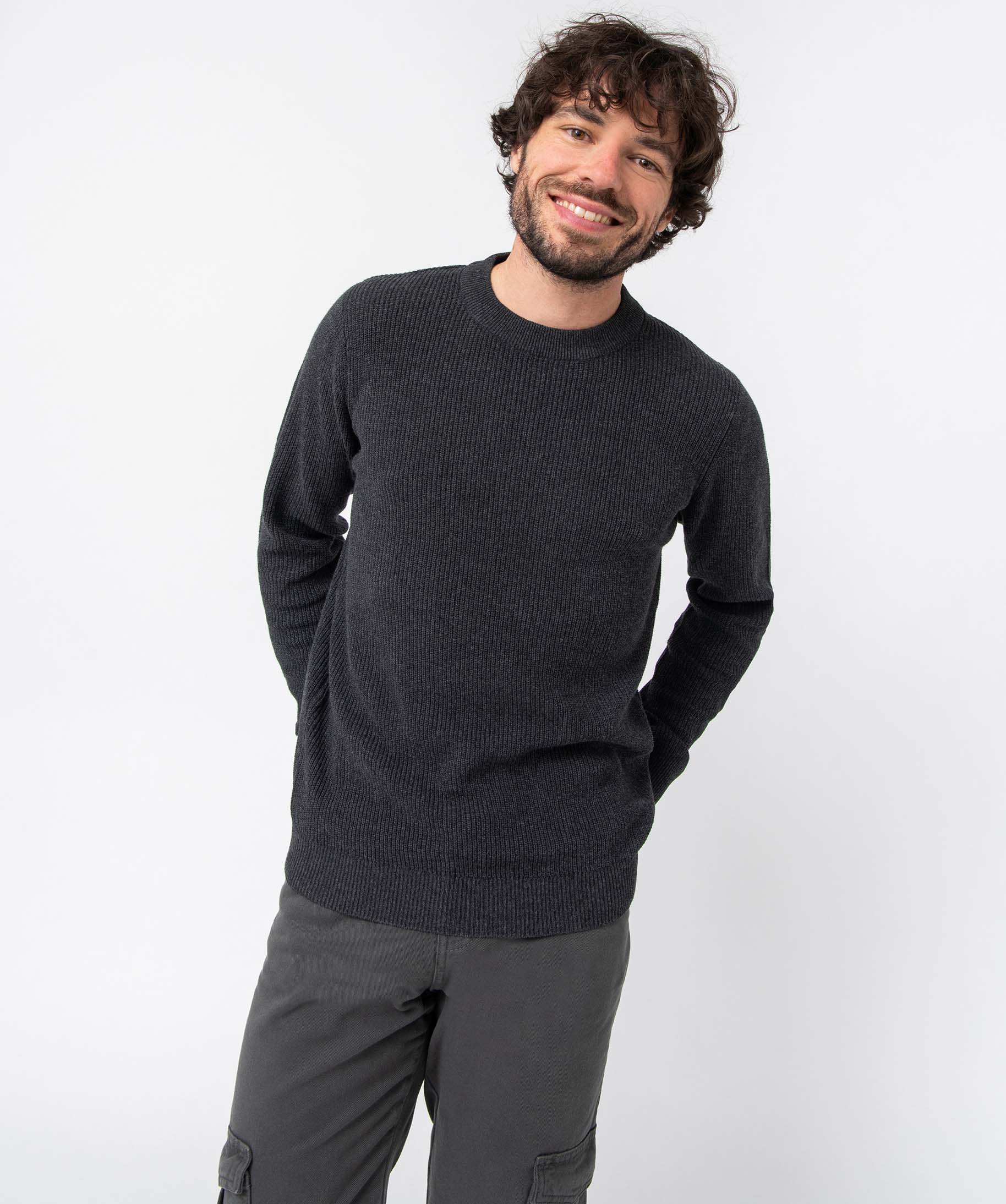 Pull homme en maille unie gris fonce | GEMO
