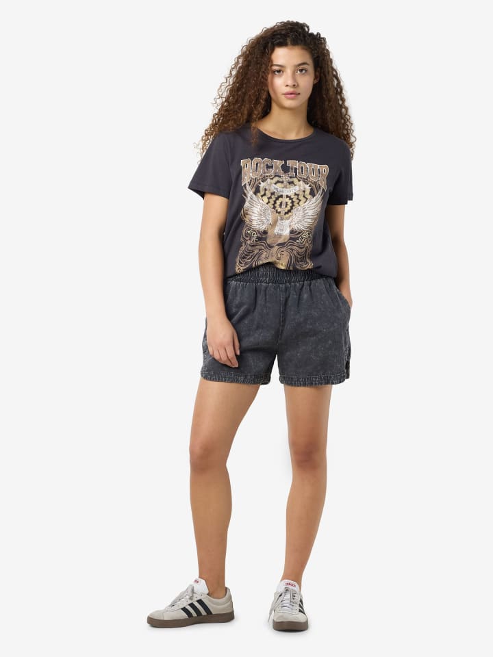 Noisy may Kurze Vintage Denim Shorts mit elastischem Bund und Taschen in Schwarz günstig kaufen