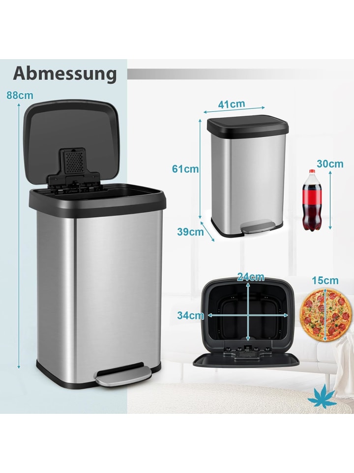 COSTWAY Mülleimer 50L in Silber günstig kaufen 41 cm