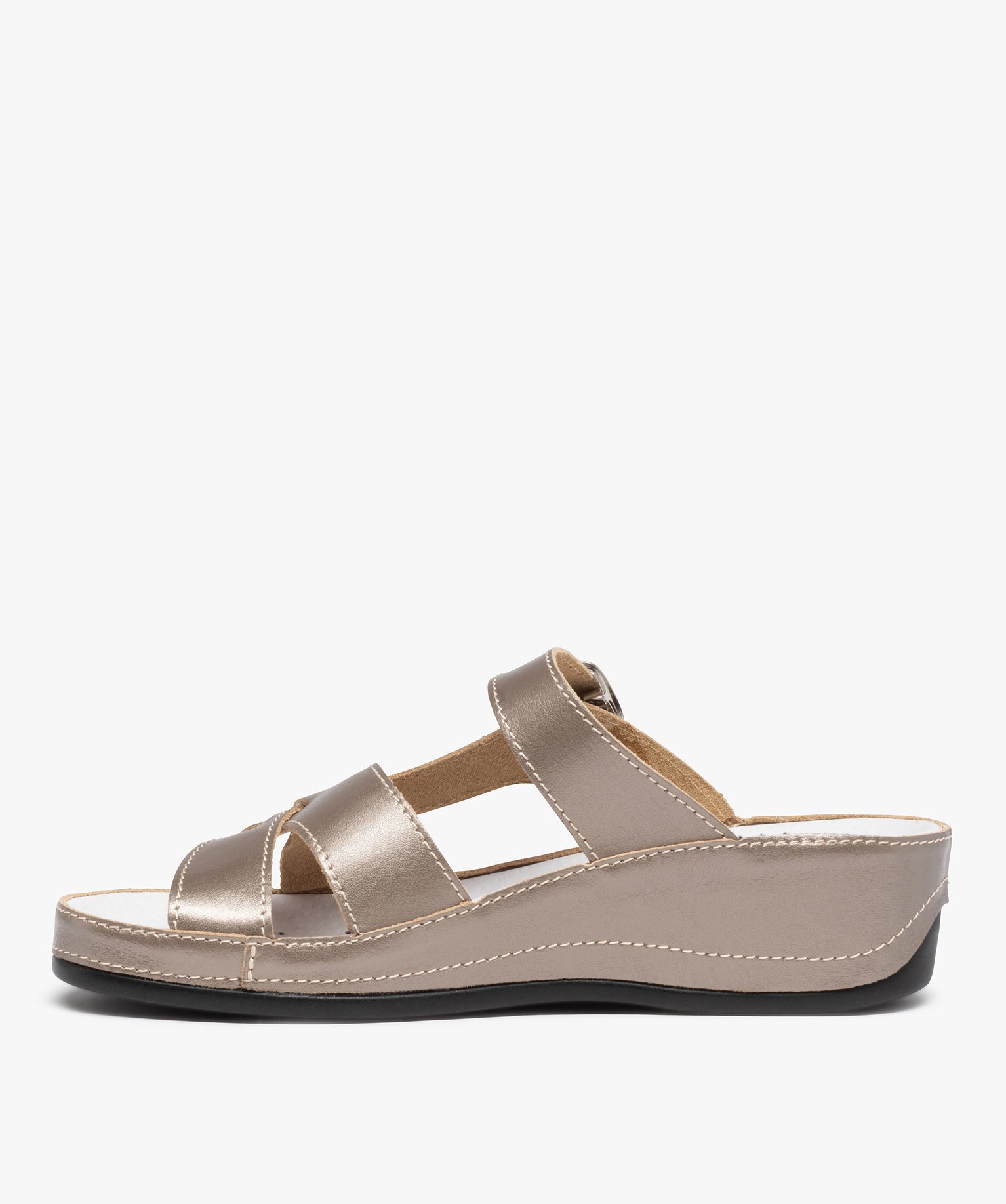 Mules femme confort compensées dessus cuir marron | GEMO