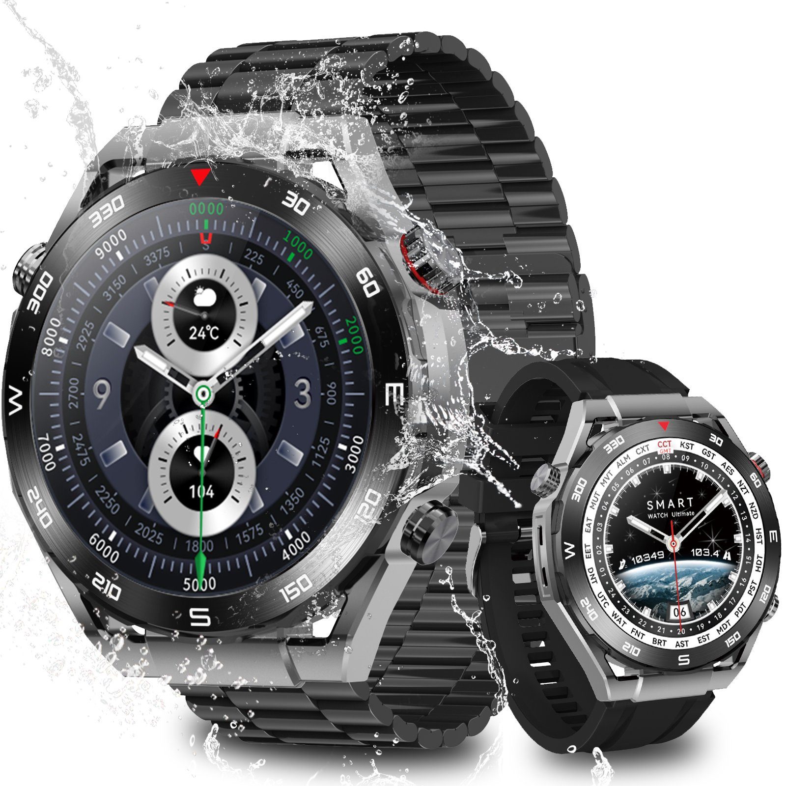 Yuede Smartwatch, Fitness Tracker uhr mit Anruffunktion für Damen und Herren Smartwatch (Rundes 1,52-Zoll-UHD-Full-Touch-Farbdisplay Zoll) Gesundheits-Smartwatches mit Blutsauerstoff, Blutdruckmessung, Herzfrequenz, Schlafqualität, Schrittzähler, Mus