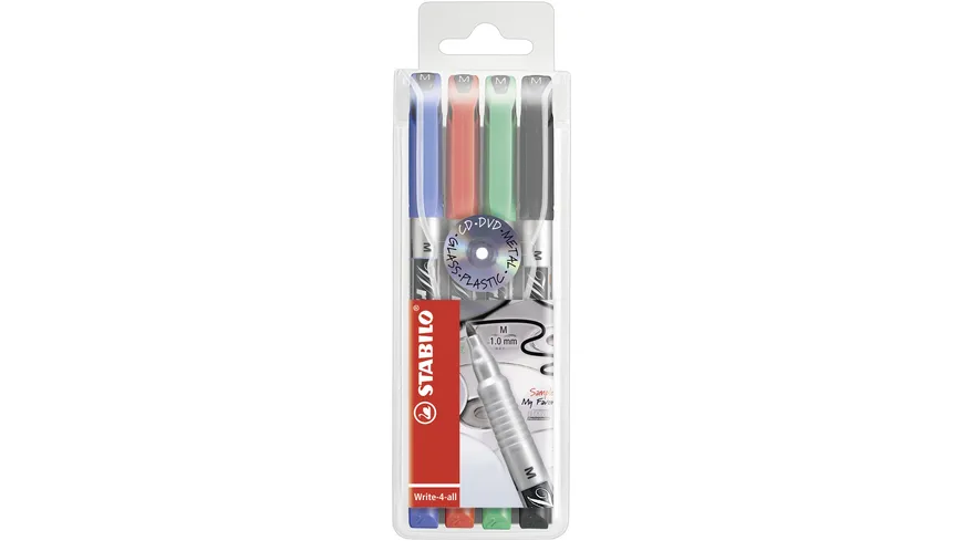 STABILO® Permanent-Marker - STABILO Write-4-all - medium - 4er Pack - blau, rot, grün, schwarz sortiert