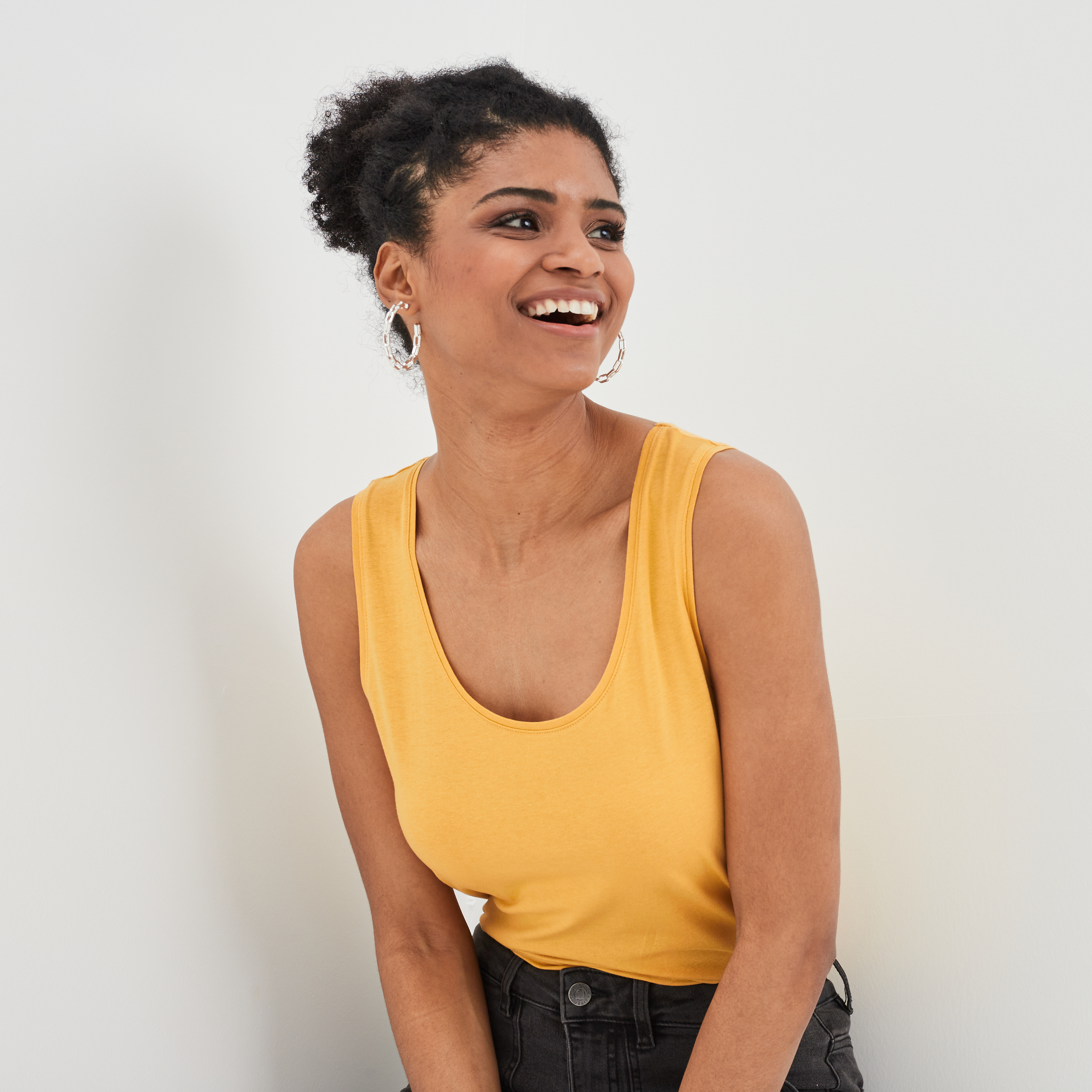 Débardeur bretelles larges basique jaune moutarde femme | La Halle