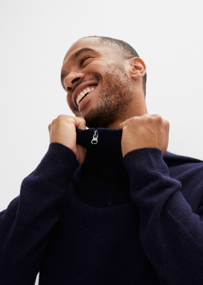 Premium Wollpullover mit Good Cashmere Standard®-Anteil, Troyerkragen