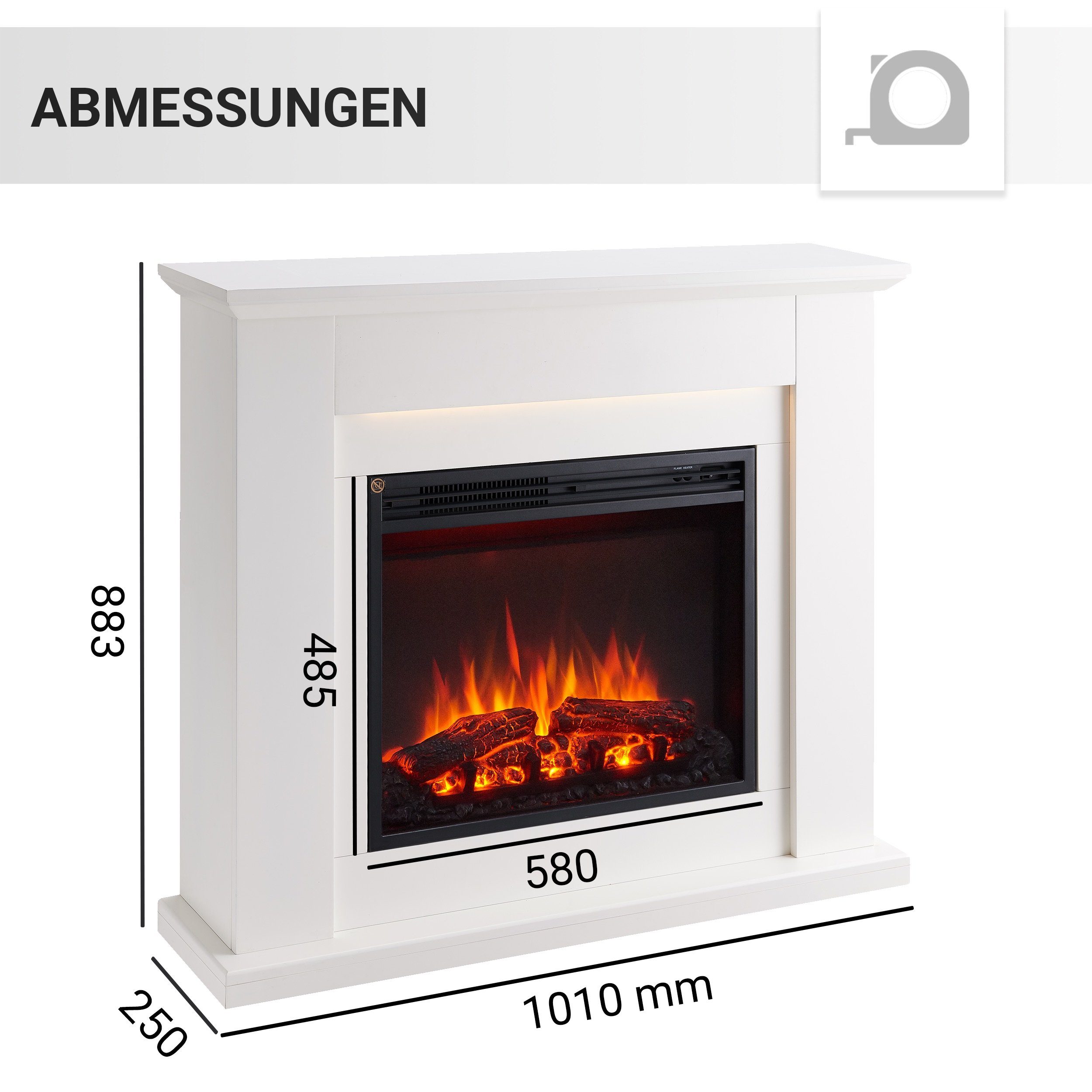 CrownFlame Elektrokamin Hektor, Standkamin mit Heizung 2000W, Heizung, LED-Beleuchtung, 3D-Flammeneffekt & Fernbedienung