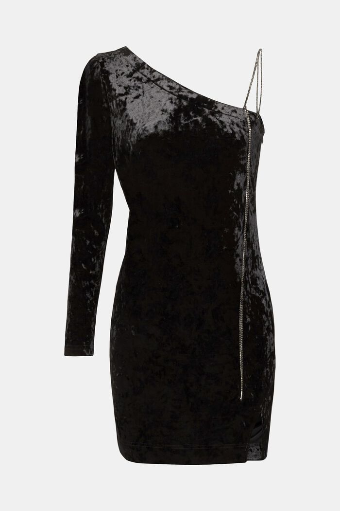 Samtkleid im One-Shoulder-Design mit Kettenträger