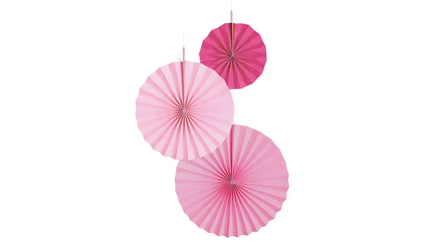Amscan - 3 Fan Decorations Hot Pink Paper 18 cm / 30 cm / 38 cm