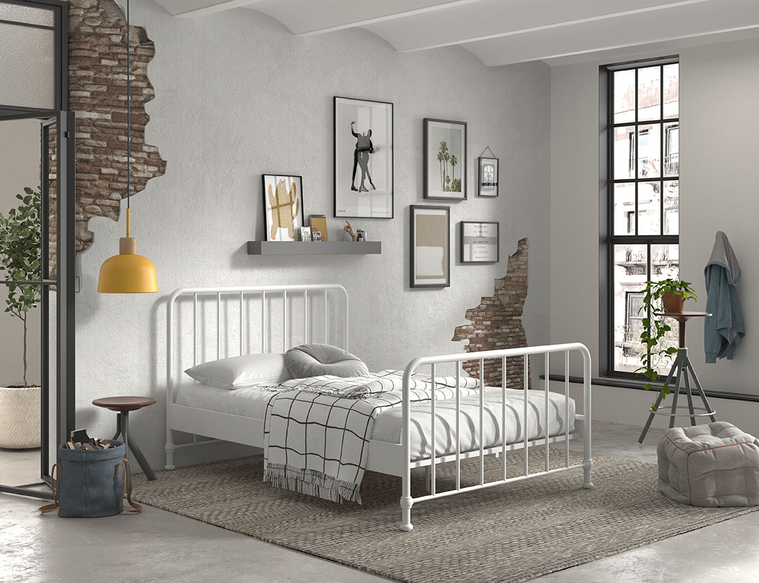 VIPACK Jugendbett BRONXX mit Liegefläche 140 xx 200 cm, Ausf. Metall Weiß matt