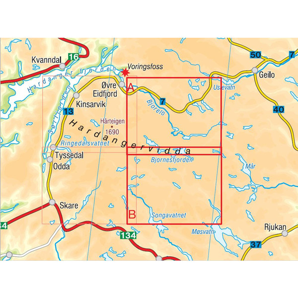 Hardangervidda Ost, Wander - Radkarte 1 : 50 000 - Wanderkarte