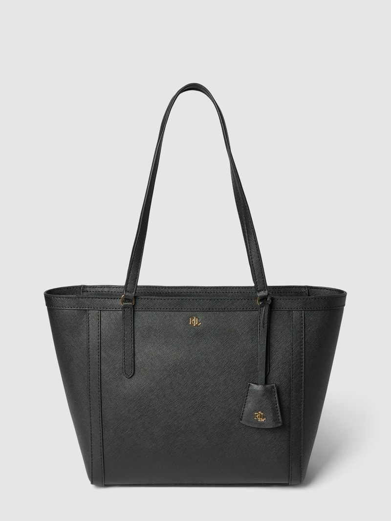 Shopper aus Rindsleder mit Label-Applikation Modell 'CLARE' in schwarz