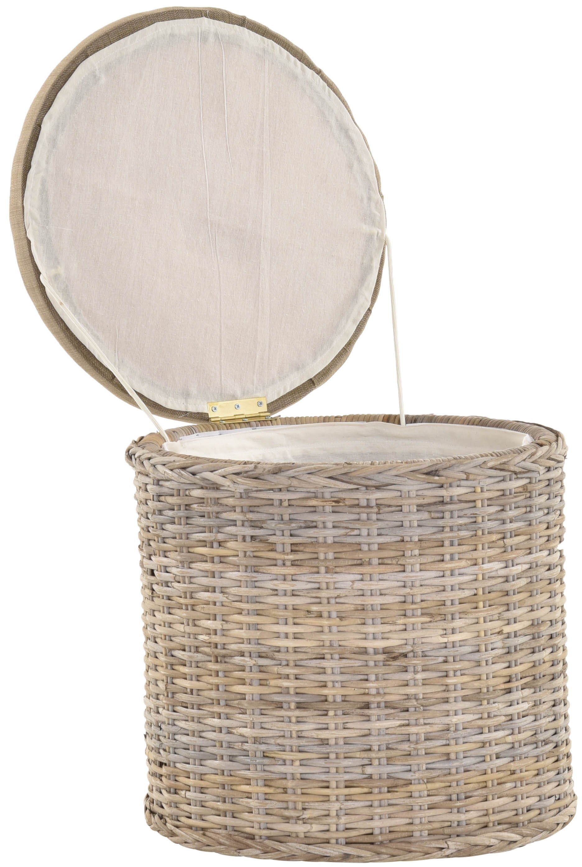 Krines Home Wäschekorb Rattan Sitzhocker mit Stauraum Rund Badhocker Sitz gepolstert Deckel, mit gepolstertem Deckel, mit herausnehmbarem Inlett