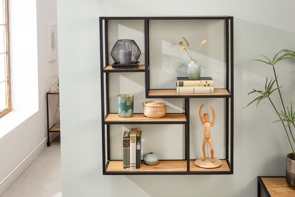 riess-ambiente Wandregal SLIM LINE 91cm natur / schwarz, Einzelartikel 1-tlg., Wohnzimmer · Holzwerkstoff · Metall · eckig · 5 Fächer · Industrial