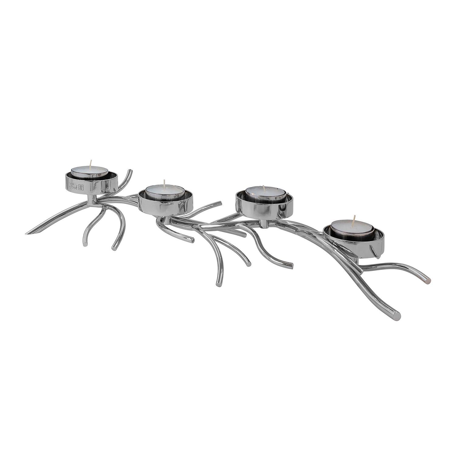 Fink Kerzenleuchter Leuchter RAMUS - silberfarben - Aluminium - H.10cm x B.66cm x T.24cm, vernickelt - für Stumpenkerzen D.8 cm - nicht outdoorgeeignet