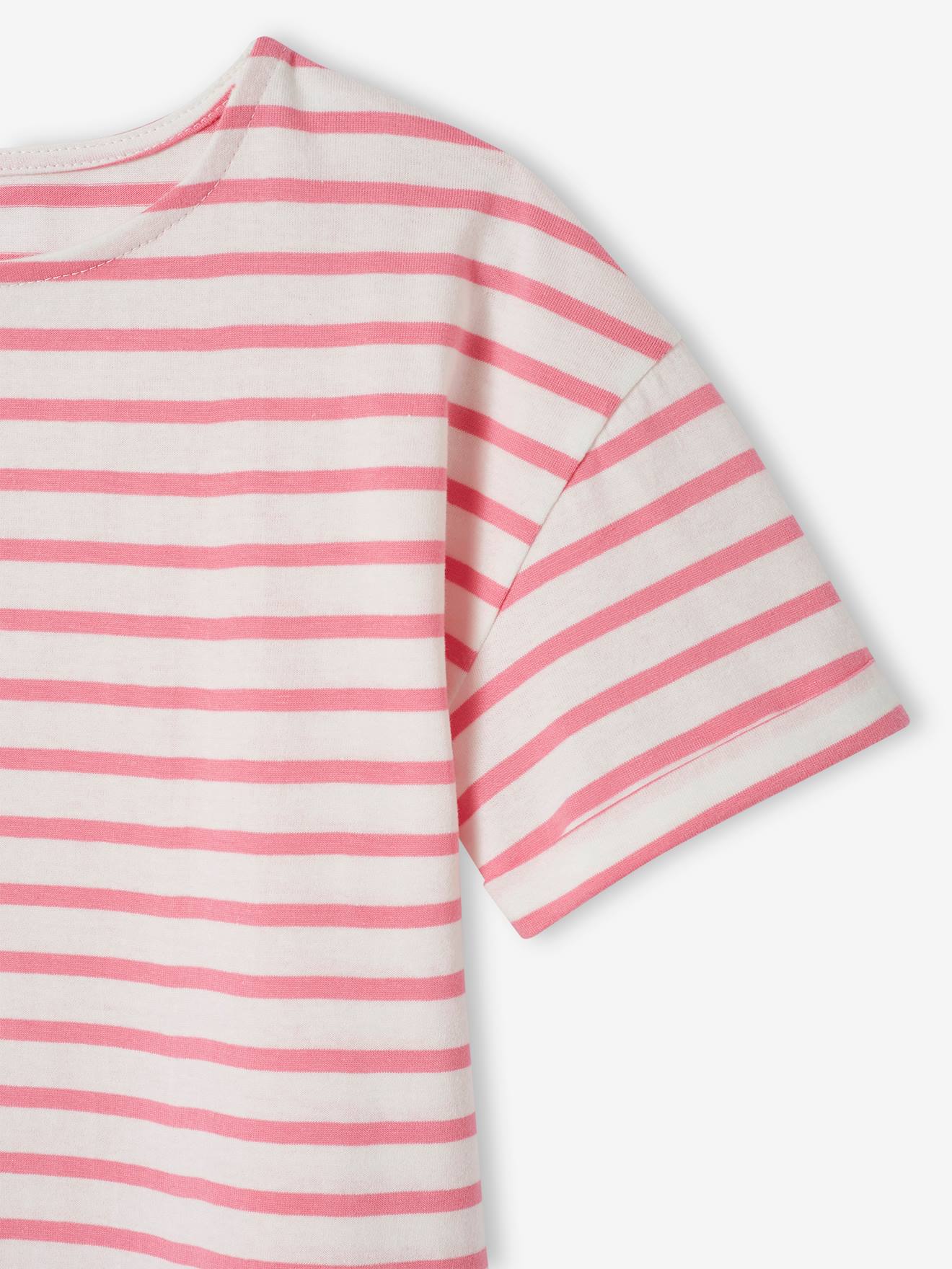Vertbaudet Geringeltes Mädchen T-Shirt mit Recycling-Baumwolle, personalisierbar - rosa gestreift