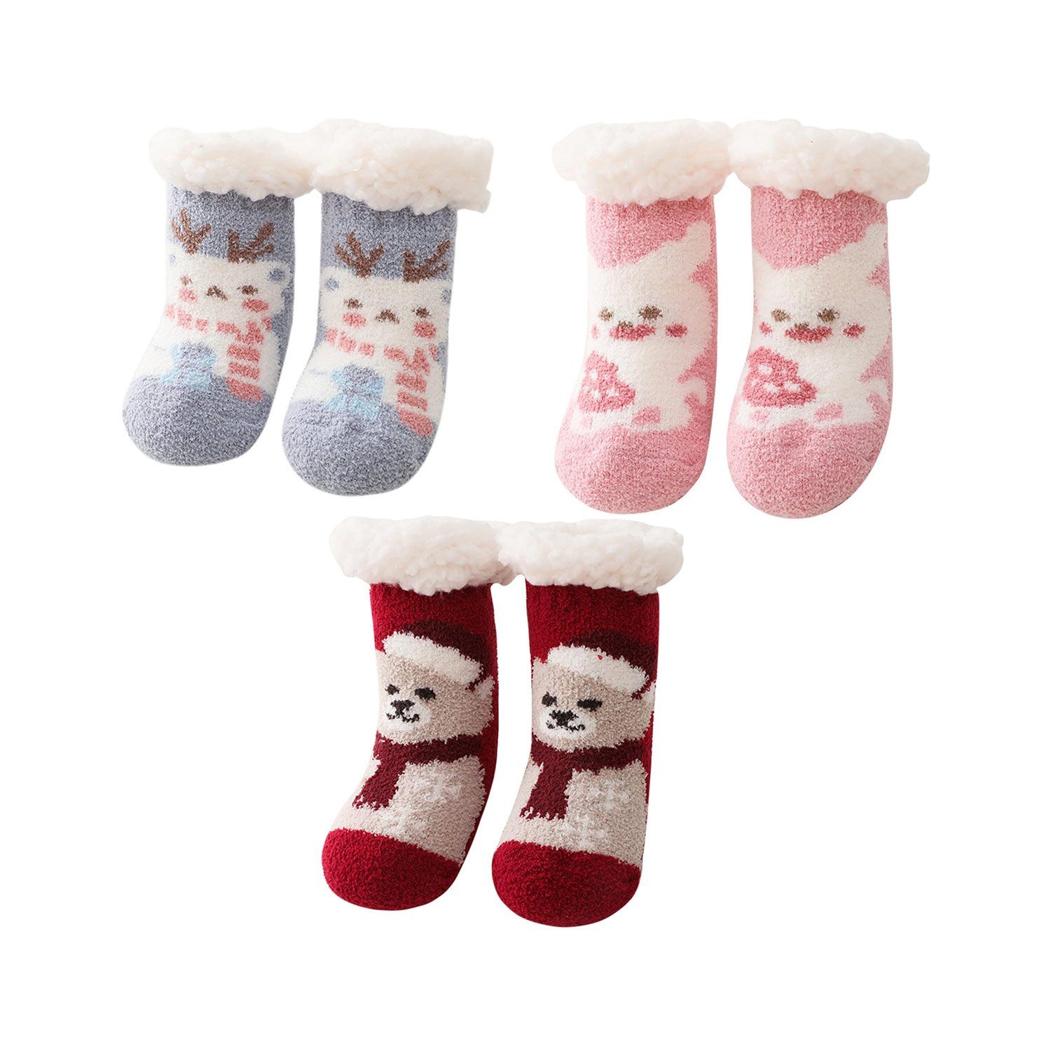 Daisred Thermosocken 3 Paar Kinder Tiersocken Flauschige Bodensocken