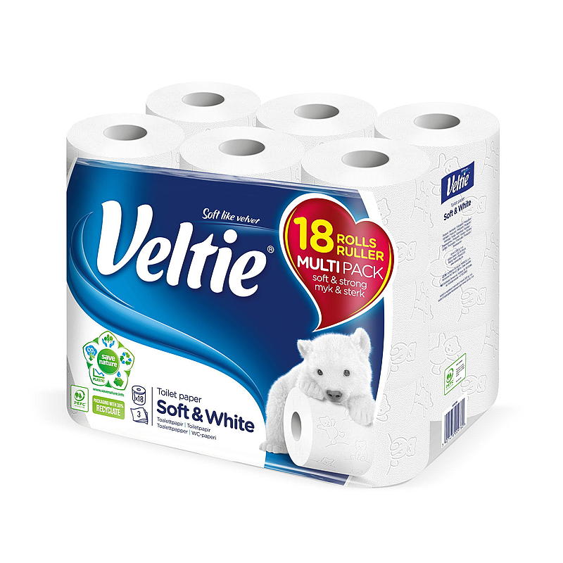 Veltie Toalettpapir 18-pk hvit Veltie