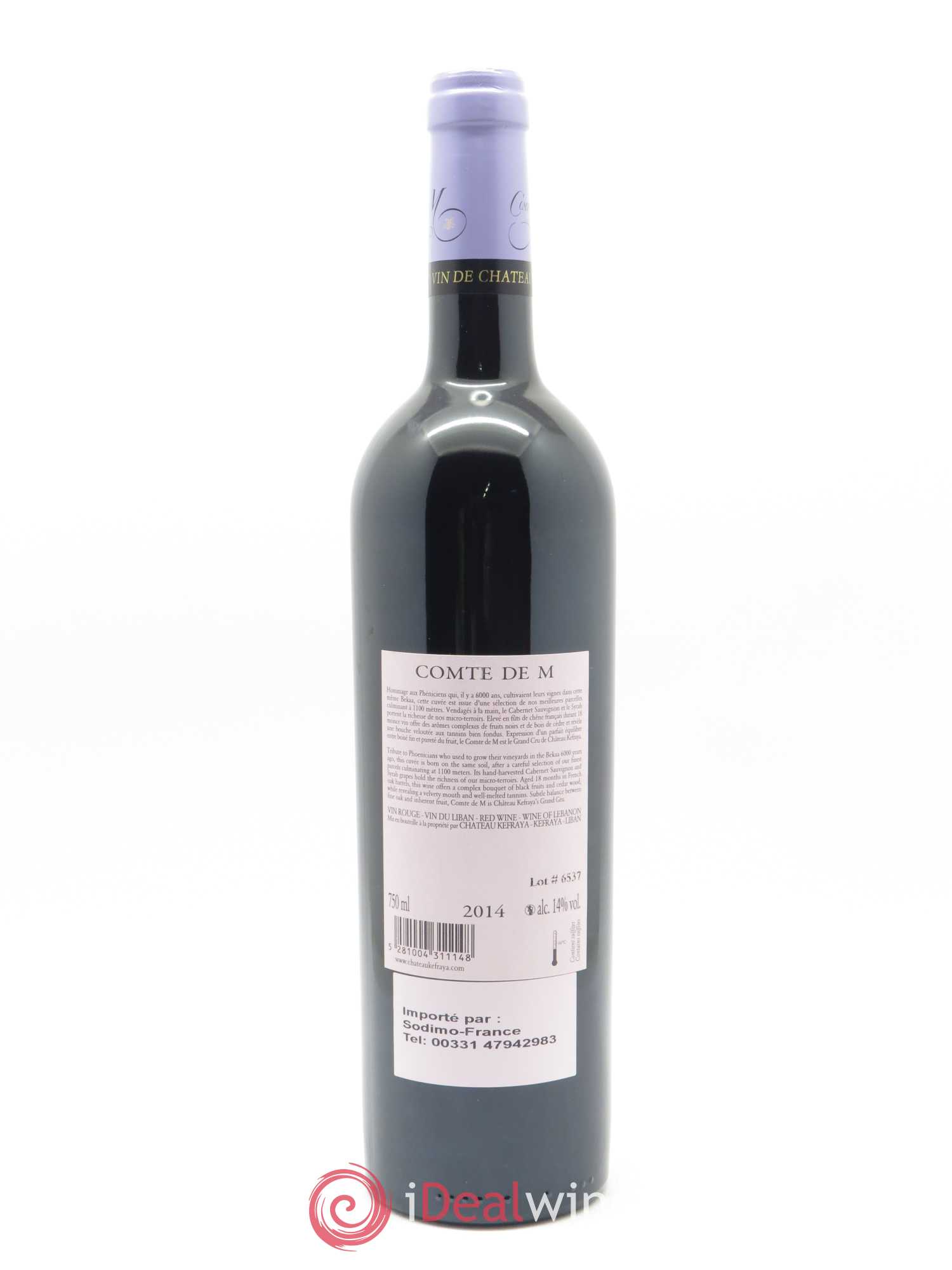 Vallée de la Békaa Château Kefraya Comte de M Michel de Bustros  2014 - Lot de 1 Bouteille