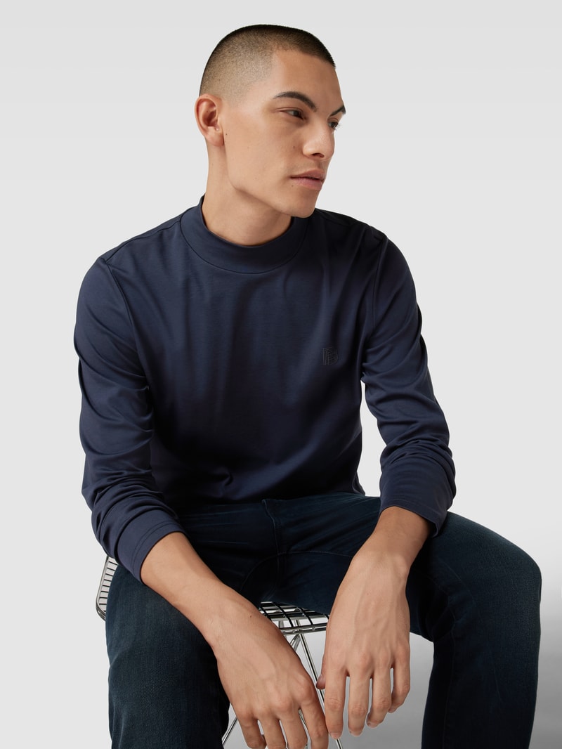 Longsleeve mit Stehkragen Modell 'Theo' in marineblau