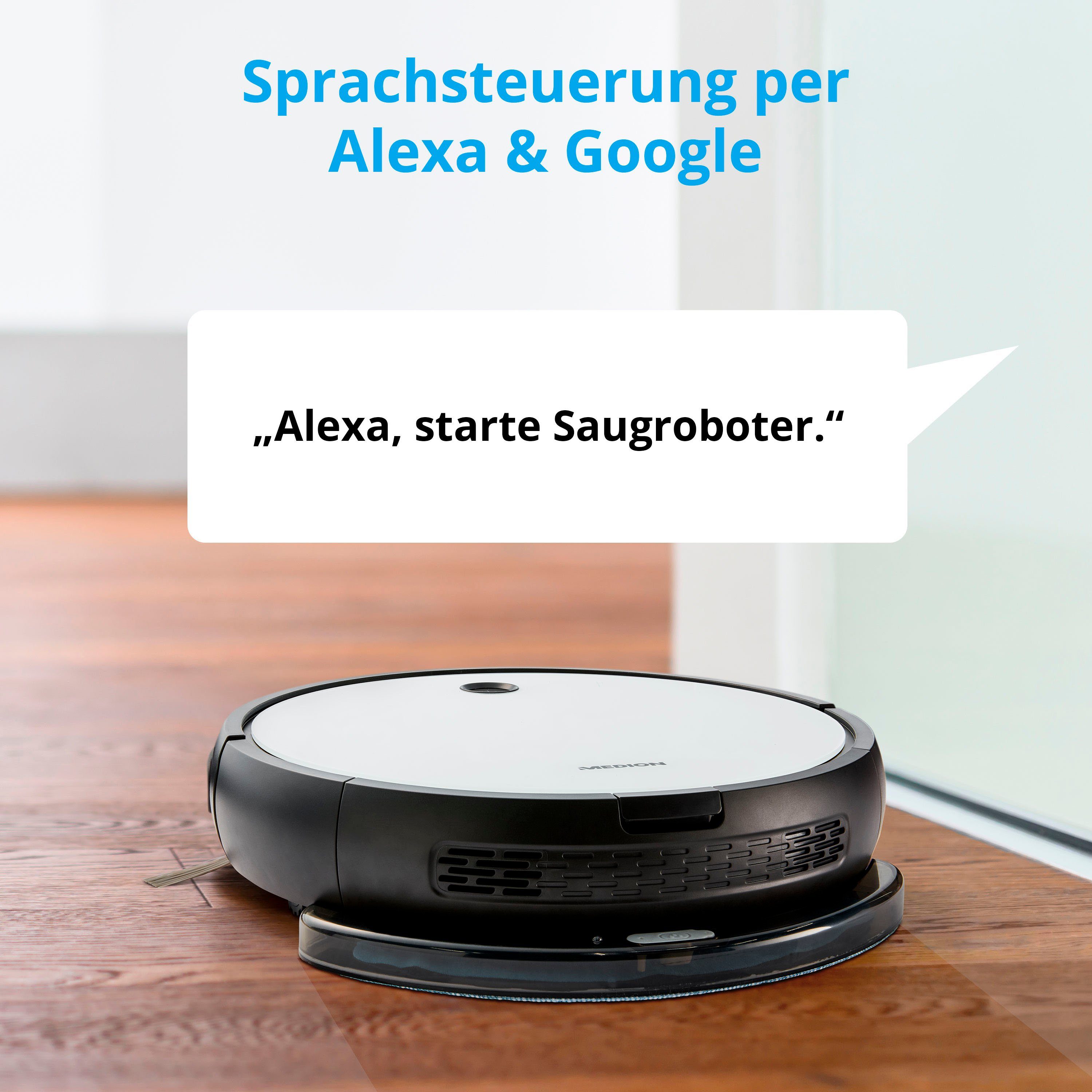 Medion® Nass-Trocken-Saugroboter S12 SW MD 20041, App + Alexa Steuerung, Betriebszeit bis zu 110 Min.