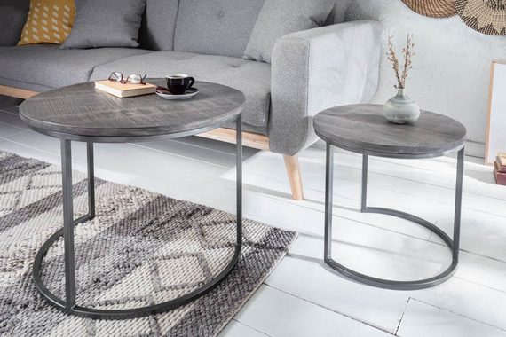 riess-ambiente Beistelltisch ELEMENTS 57cm grau (Set, 2-St), Massivholz · Metall-Gestell · Holztisch · Industrial