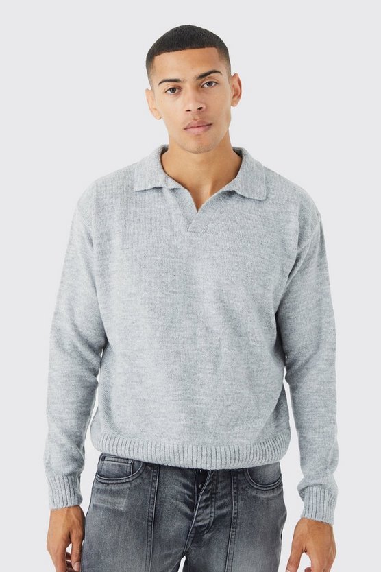 Langärmliges kastiges Poloshirt