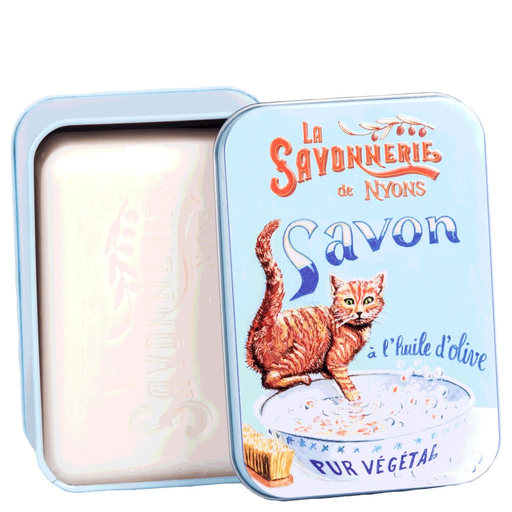 La savonnerie de nyons Savon 200g Fleur de Coton et Boîte Métal Chat Roux Savon