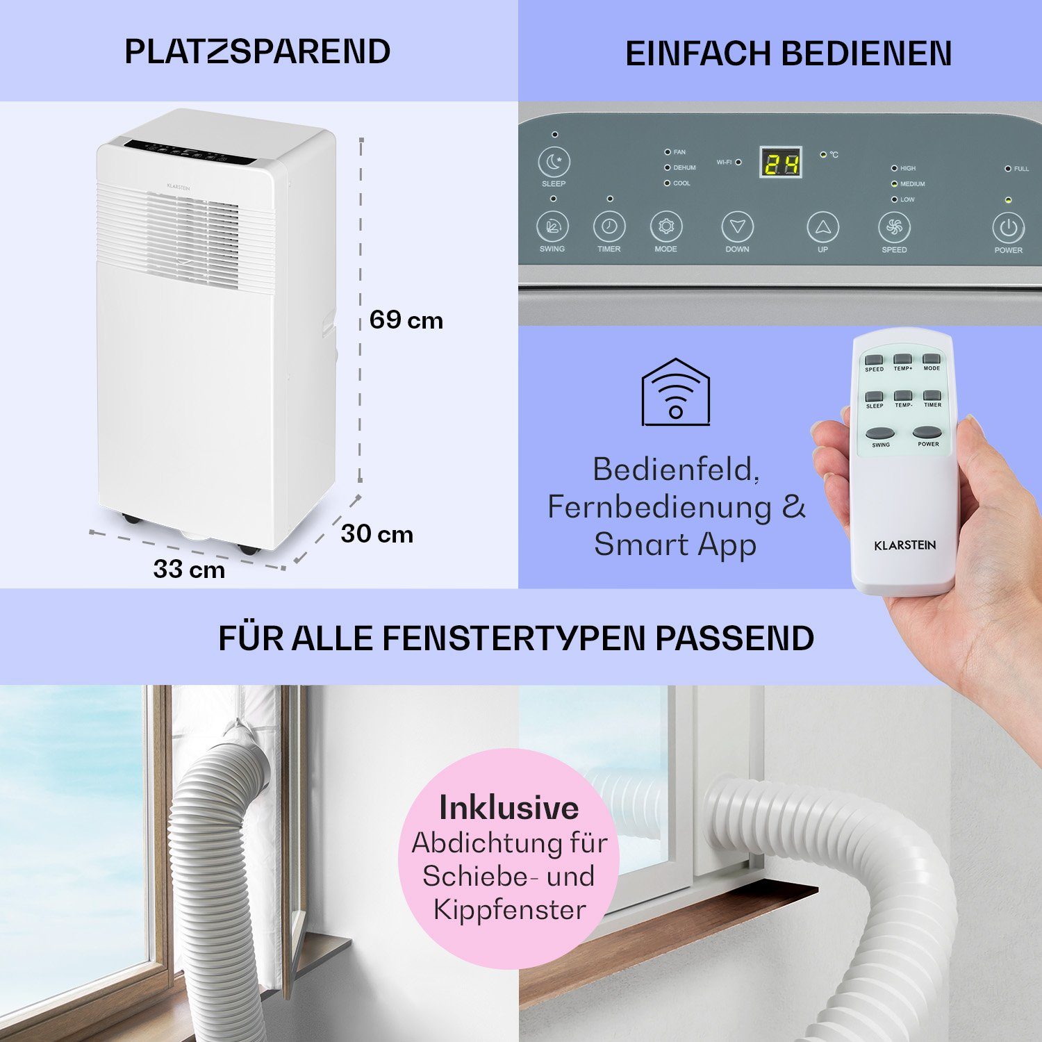 Klarstein Klimagerät Iceblock Ecosmart 7, Klimagerät mobil Air Conditioner Kühlgerät Luftkühler