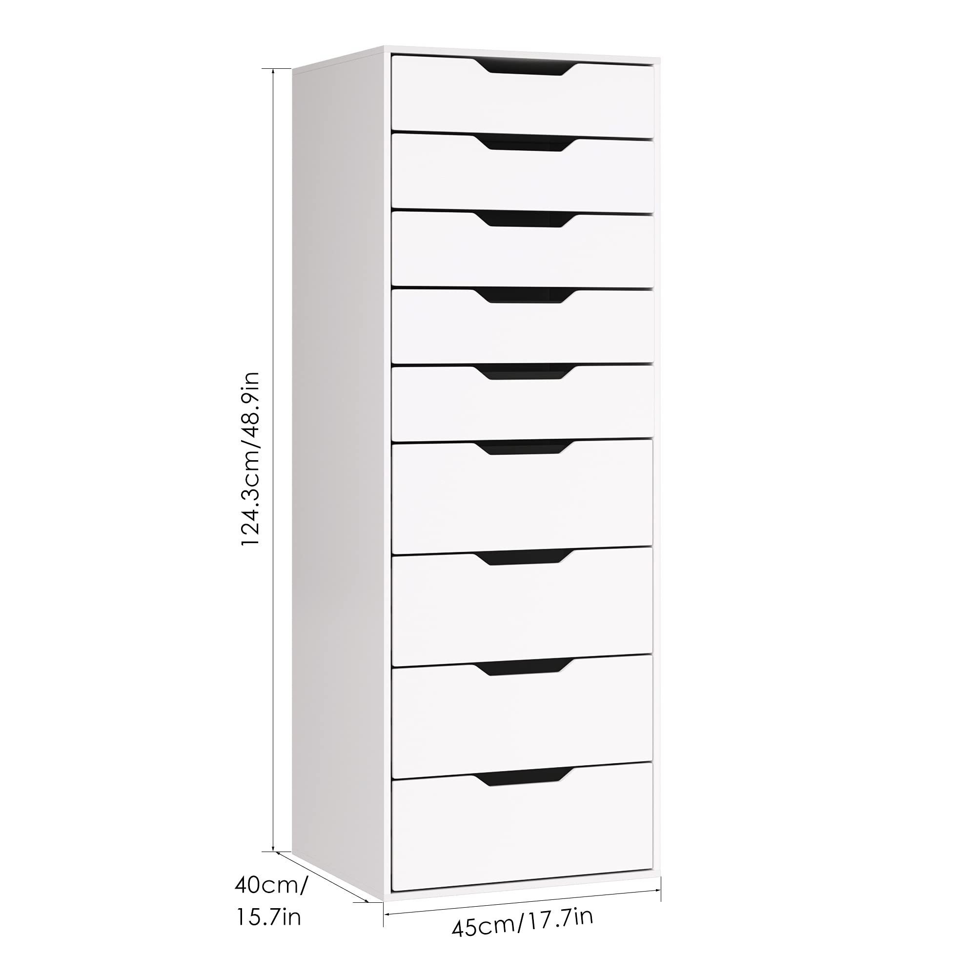 Homfa Kommode, Hochkommode, Schubladenschrank mit 9 Schubladen, weiß