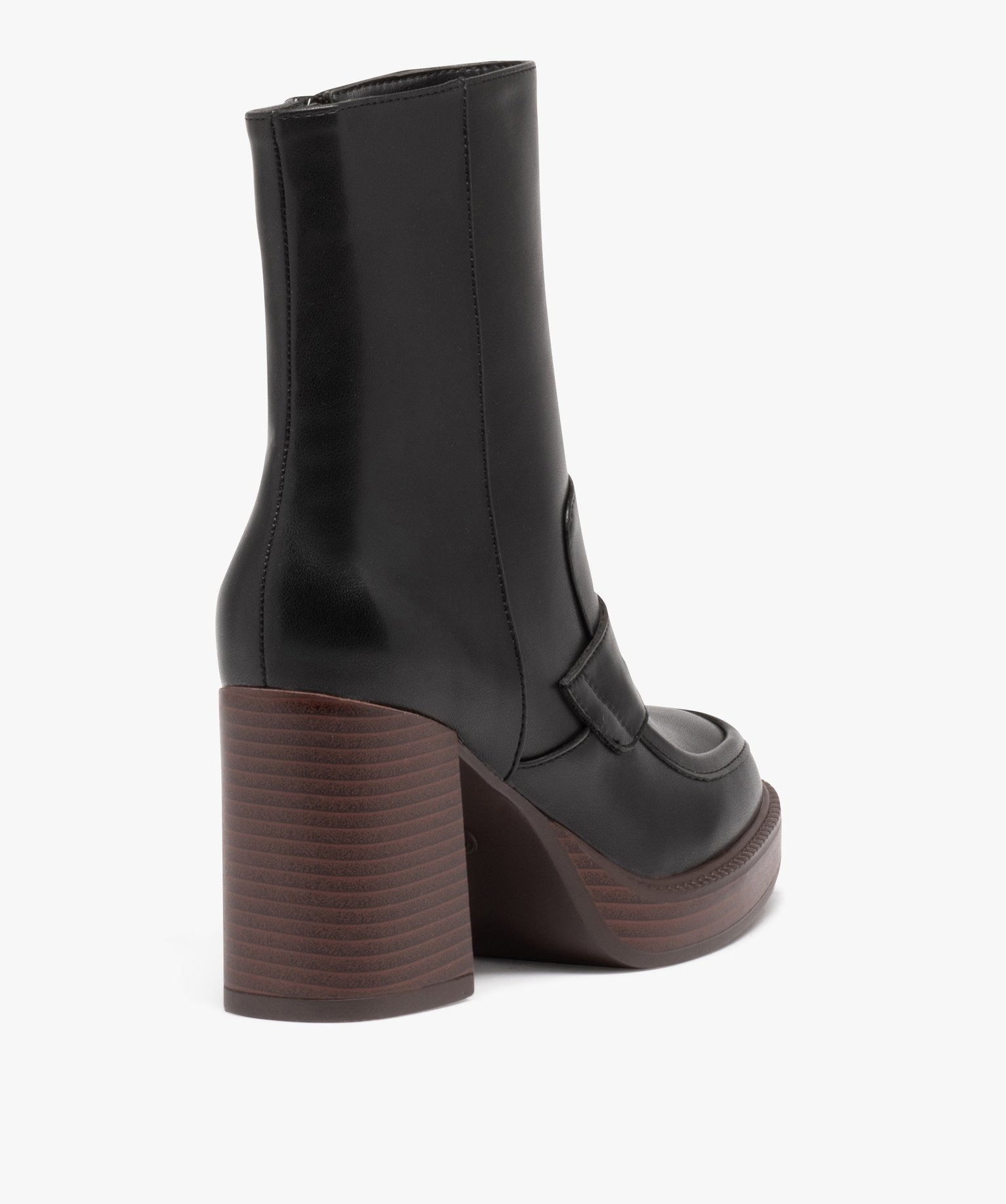 Boots à talon haut et épaisse semelle look mocassins femme noir | GEMO