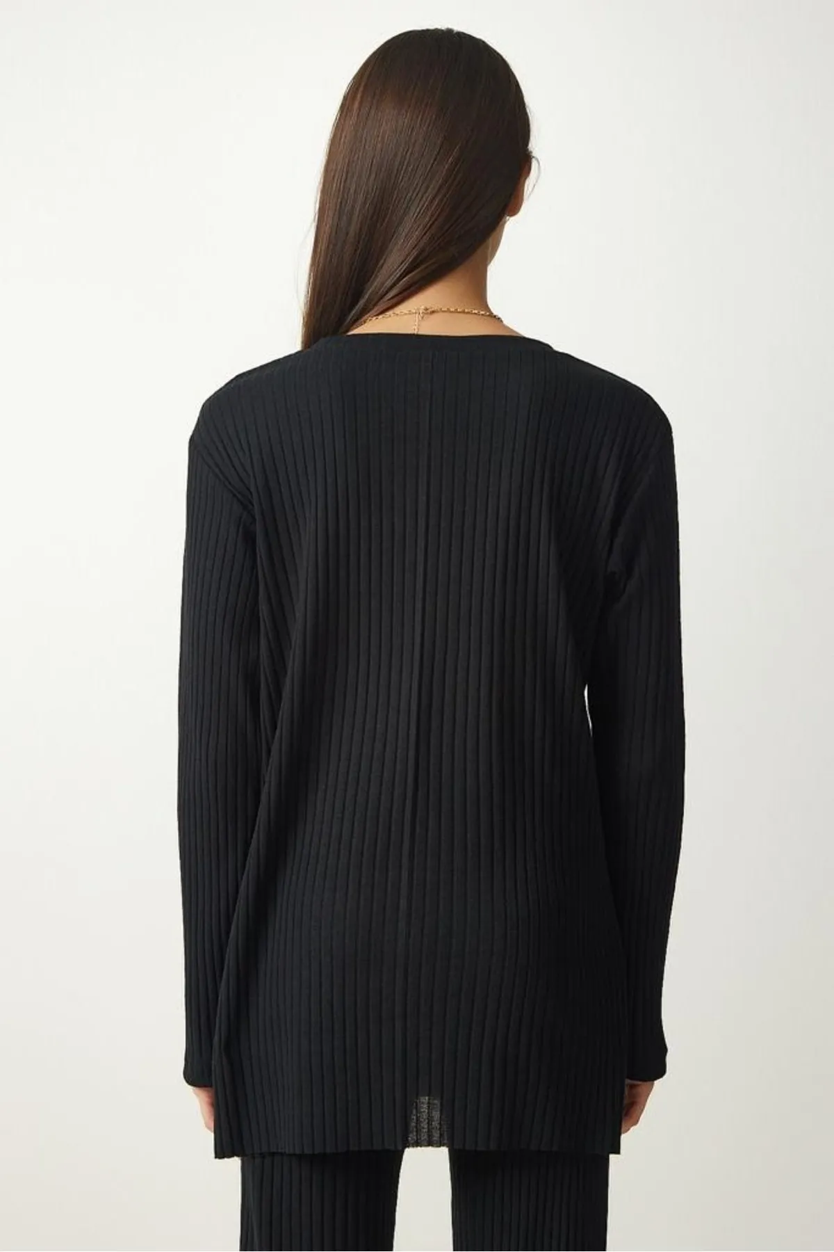 Know  Schwarzes Set aus schnurgebundener Strickbluse und Hose für Damen