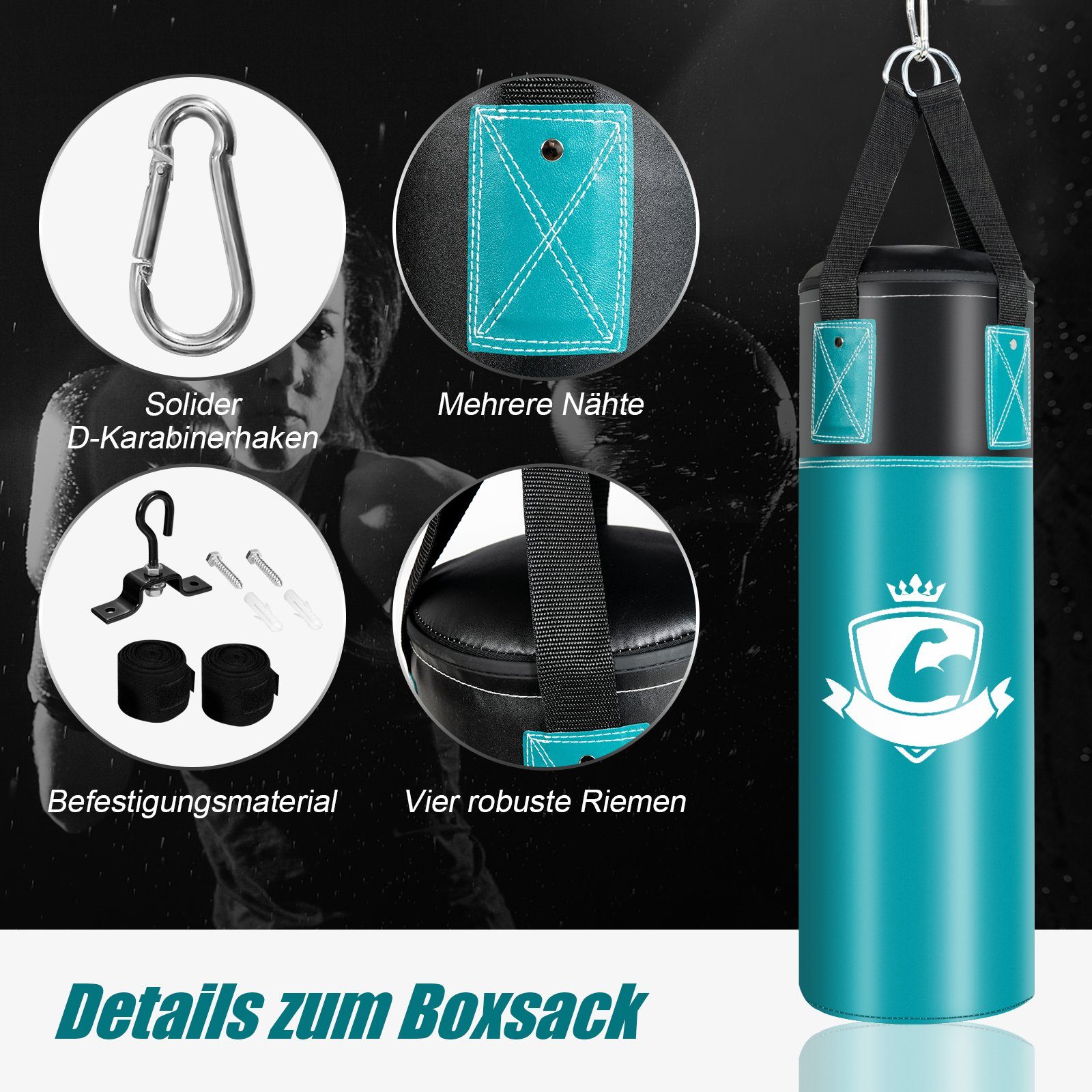 COSTWAY Boxsack, mit 8oz Boxhandschuhen & Handschlaufen