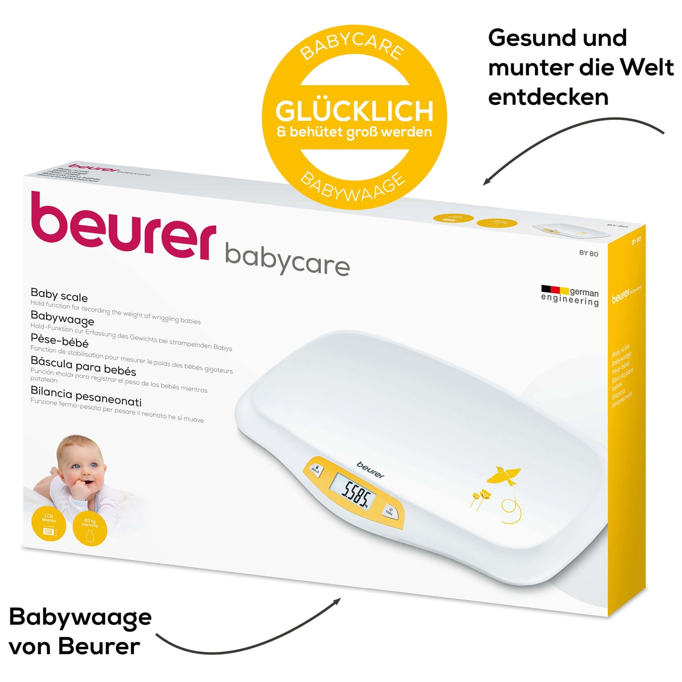 Beurer Babywaage - BY 80-Babywaage mit Hold-Funktion für genaues Wiegen trotz Bewegungen