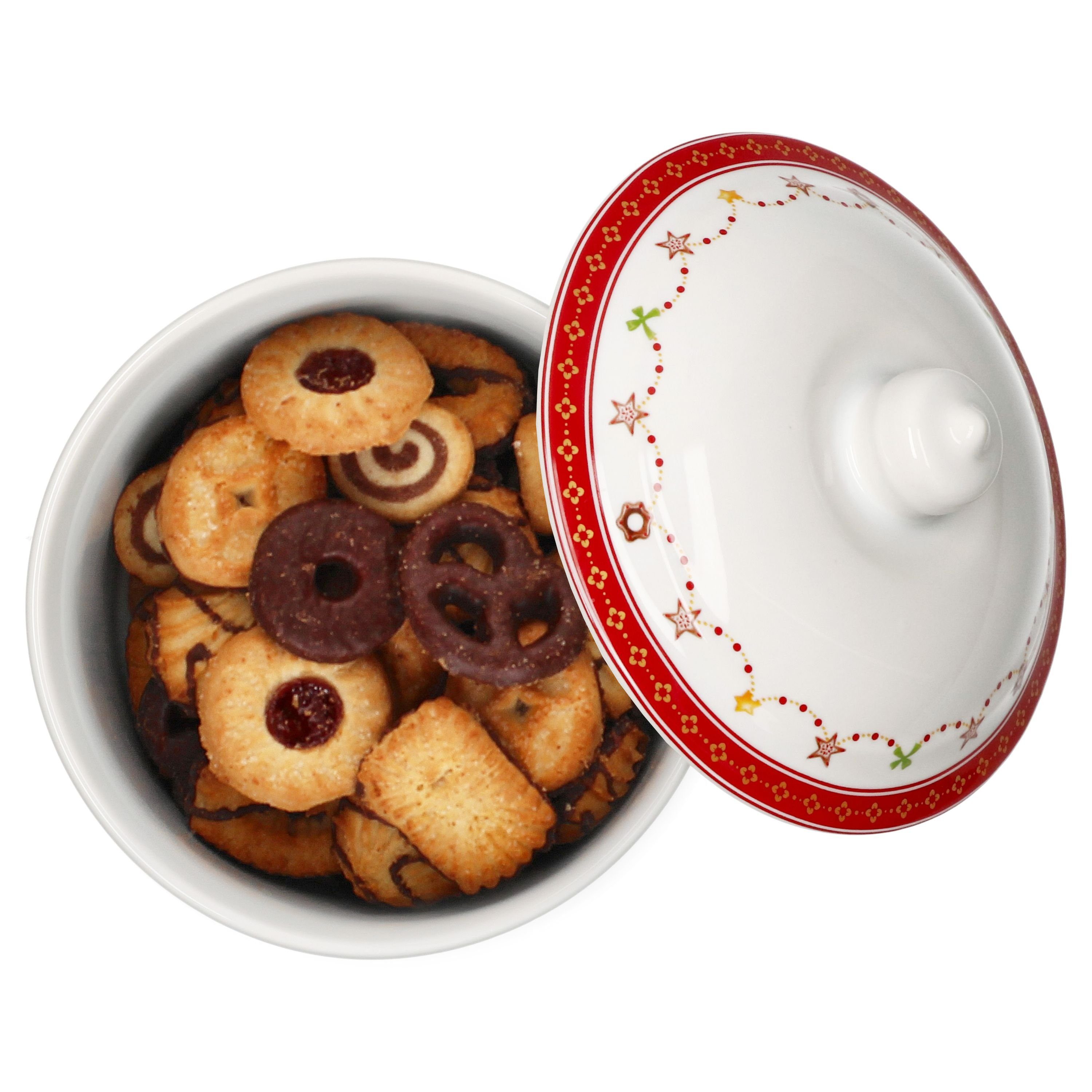 MamboCat Vorratsglas Weihnachtstraum Gebäckdose 960ml rund Porzellan Weihnachten Keks-Box, Porzellan