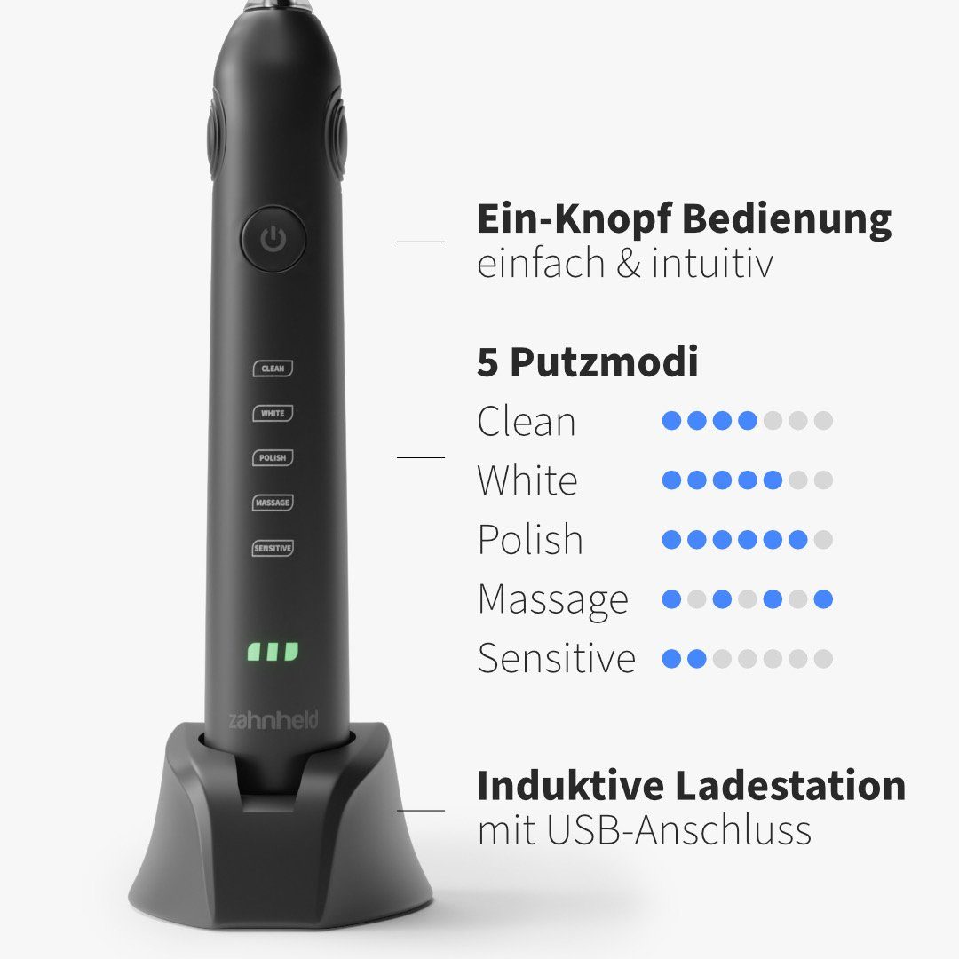 Zahnheld Elektrische Zahnbürste GERO, Aufsteckbürsten: 1 St., Schallzahnbürste, Set mit 1x Schallzahnbürste weiß inkl. Reise Etui, 1x Basic Medium