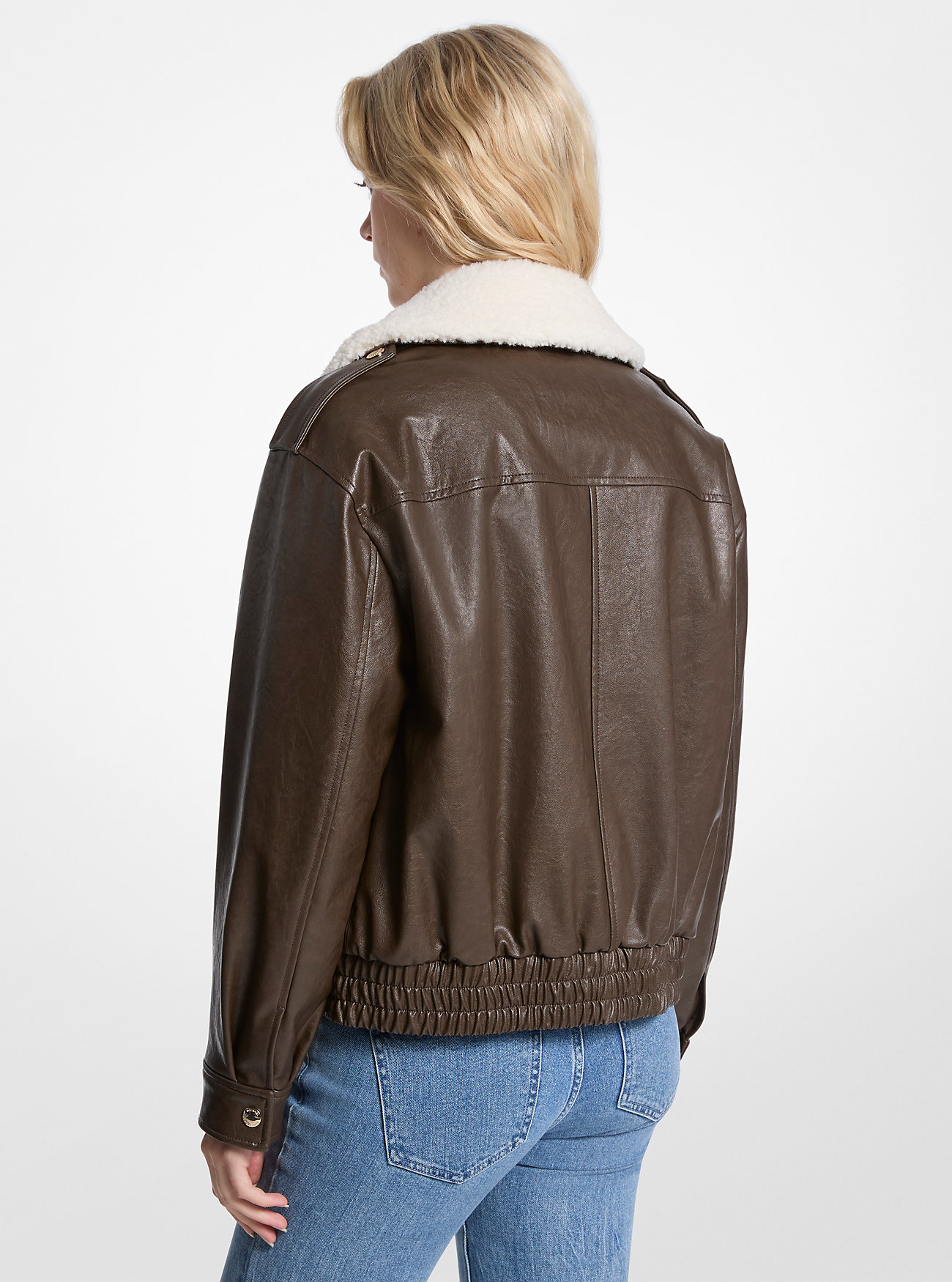 Faux Fur Trim Bomber Jacket - CHOCOLATE