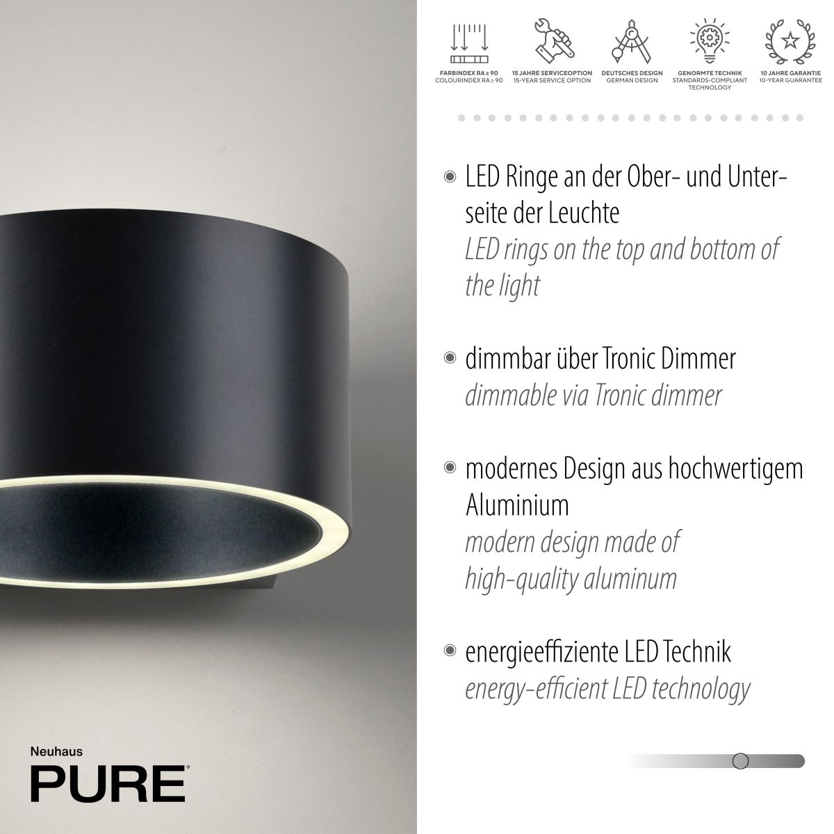 Paul Neuhaus LED Wandlampe Pure Clipse Grau