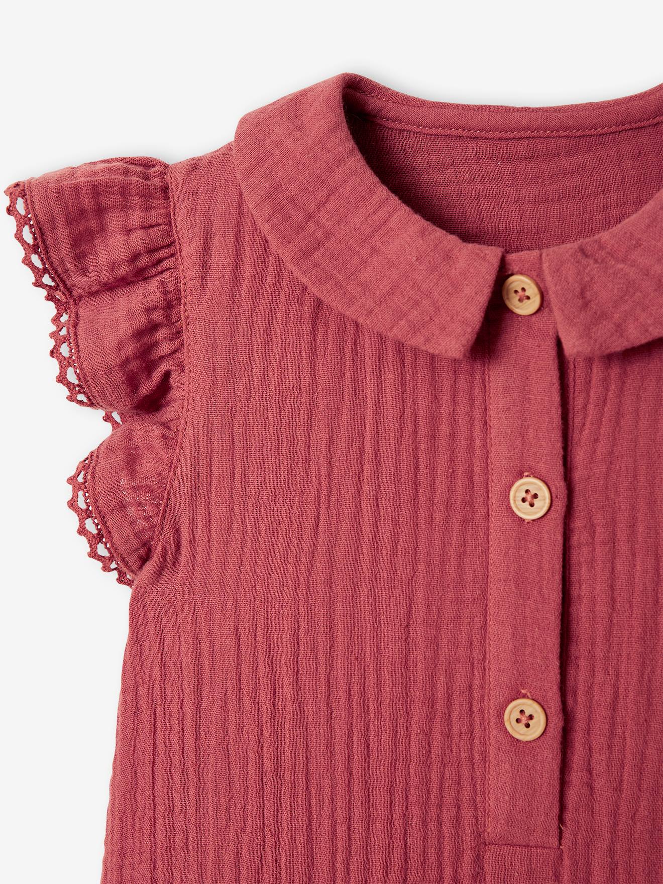 Vertbaudet Mädchen Baby Overall, Schmetterlingsärmel mit Stickerei - salbeigrün