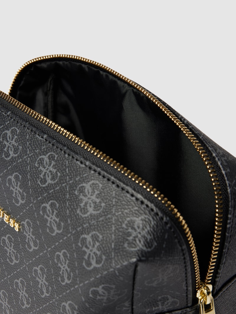 Kosmetiktasche mit Allover-Logo Modell 'LARGE TOP ZIP' in schwarz