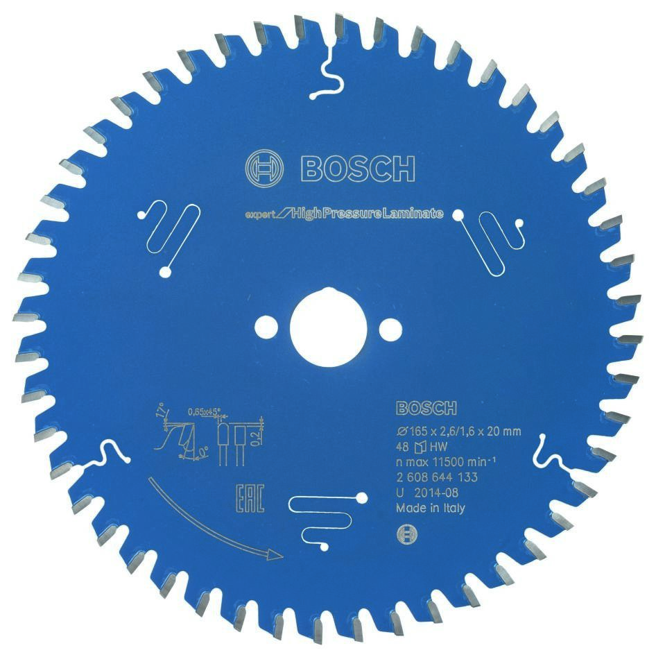 Lamă circulară din carbură Bosch Blue Accessories 2608644133, Expert pentru laminat de înaltă presiune, 165 x 20 x 48 dinți, 2608644133