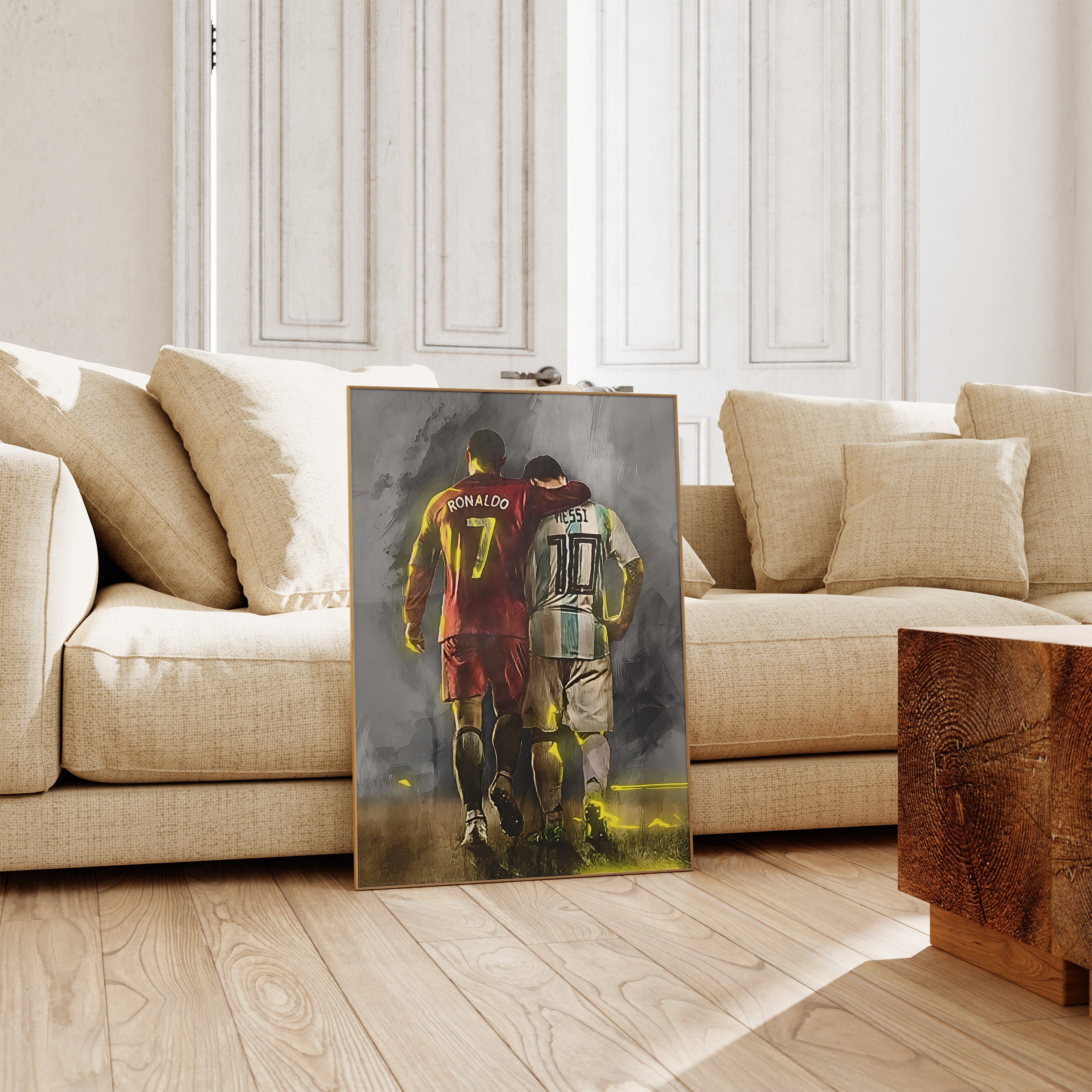 JUSTGOODMOOD Poster Premium ® Ronaldo & Messi Freunde Fußball Poster · ohne Rahmen