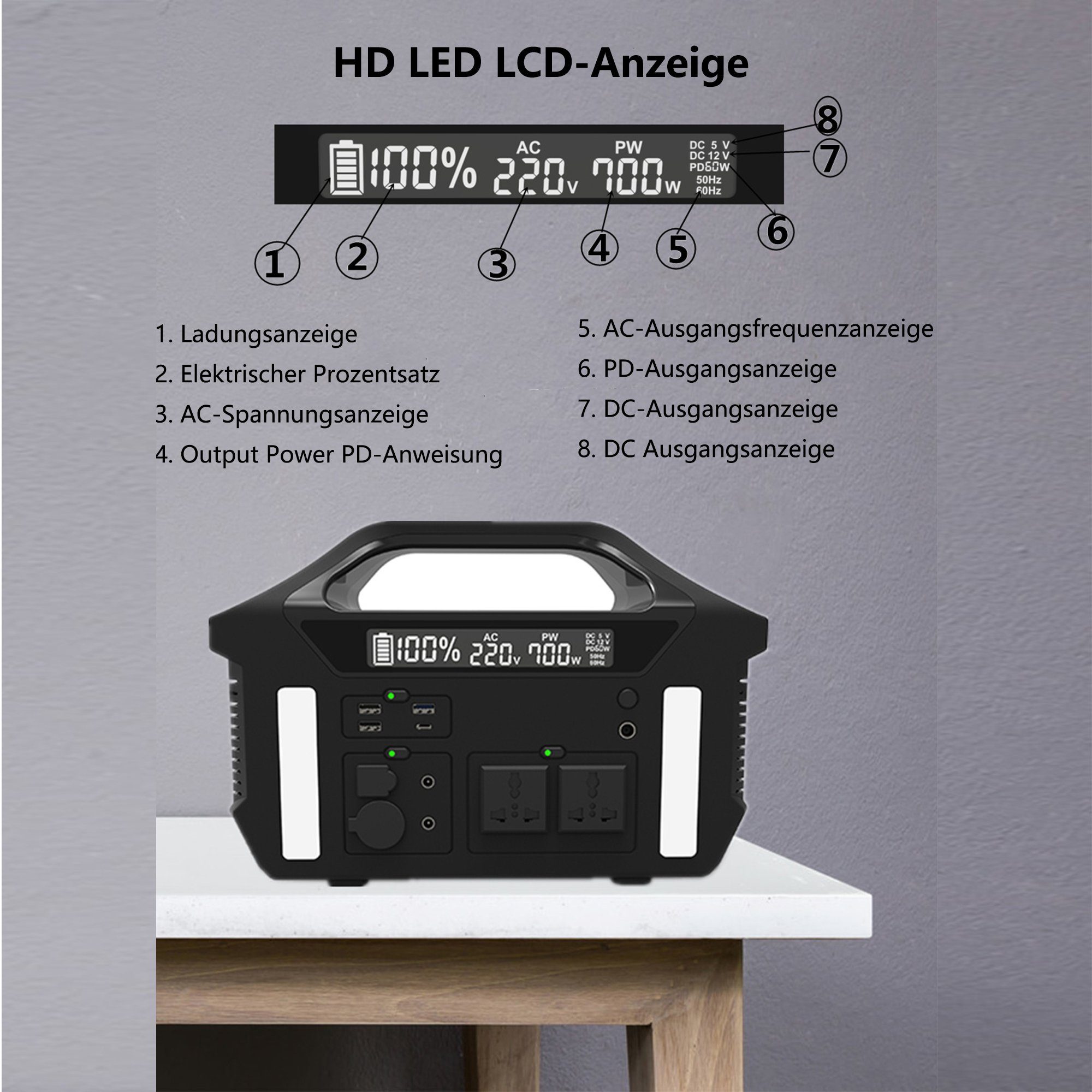 Mutoy Stromerzeuger Tragbare Powerstation 700W, Stromgenerator für Outdoor Notfall, (187200 mAh Stromgenerator mit Lithiumbatterie in Automobilqualität), Stromversorgung für Wohnmobil, Heimwerken und als Notstromaggregat