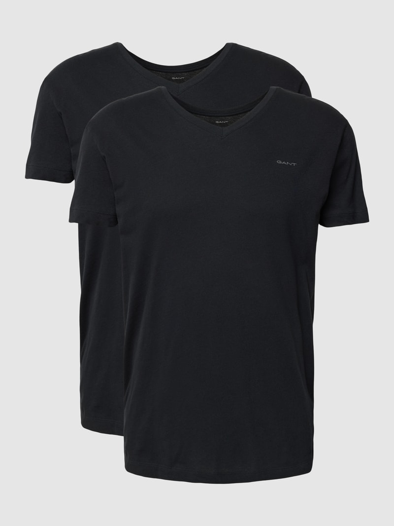 T-Shirt mit Label-Print im 2er-Pack in schwarz