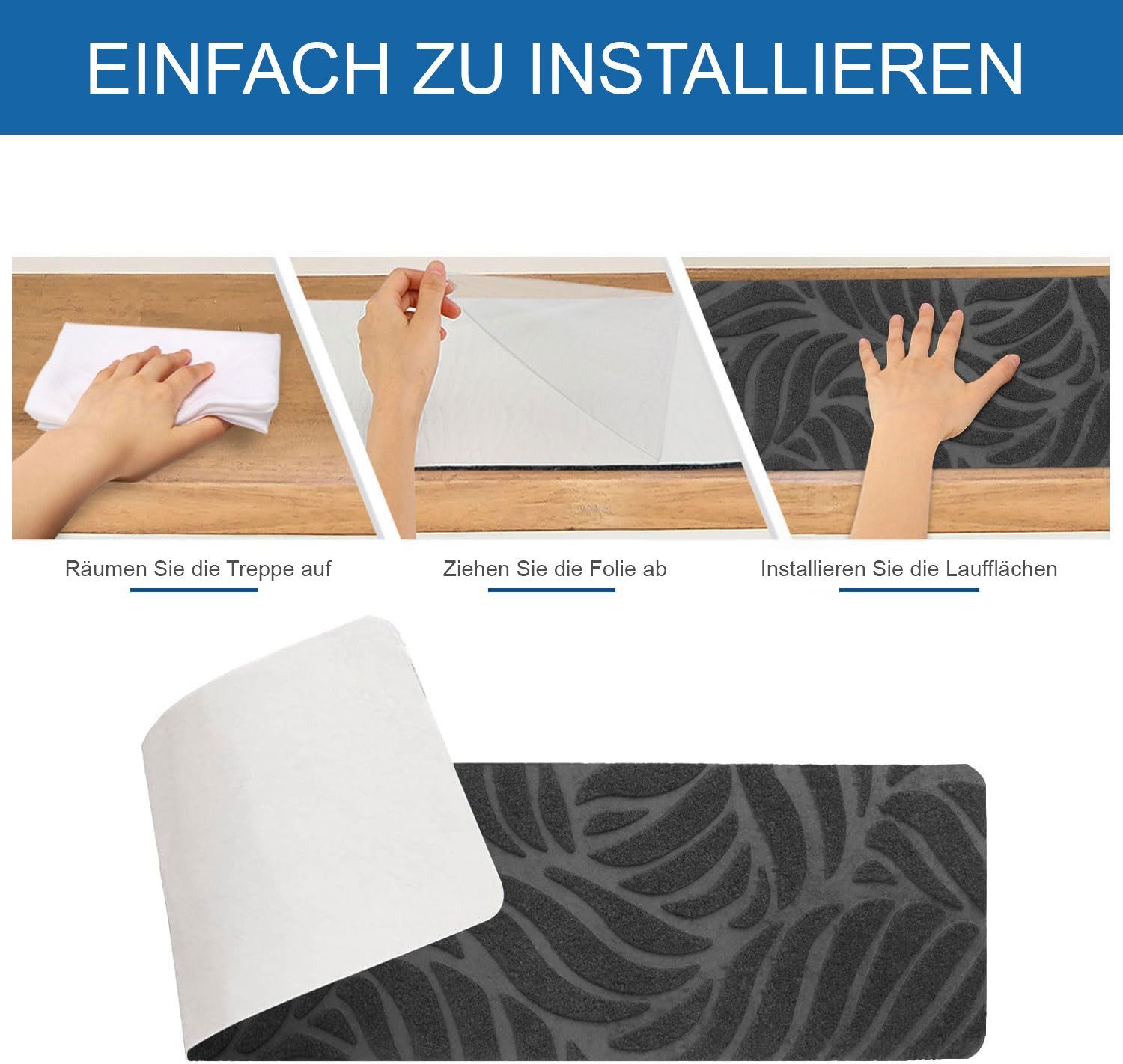 Stufenmatte Treppenmatten,Filz selbstklebend Stufenmatten innen 15 Stück 76x20cm, Sarfly