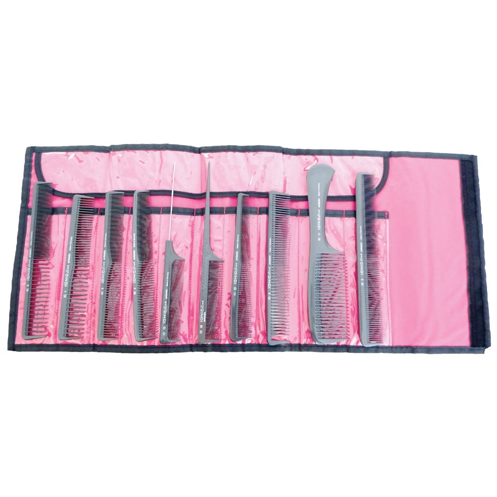 Hercules Sägemann 10er Kamm Set schwarz / Tasche pink